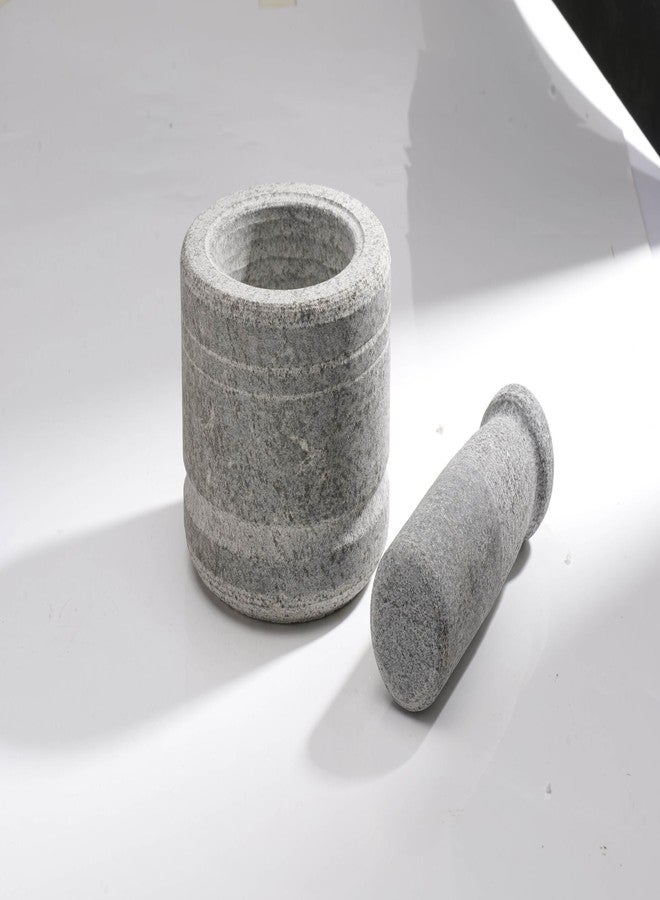 EZAHK Stone Mortar and Pestle Set for Spices, Okhli Masher, Khalbatta, Mixer, Natural & Traditional Grinder and Musal, Design for Kitchen, Home, Herb (Size L 4 x W 4 inch) - Image 2